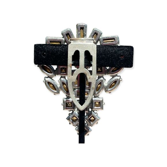 Vintage Streetwear Scarf Holder Silver Tone Clear Glass Cut - Picture 2 of 5